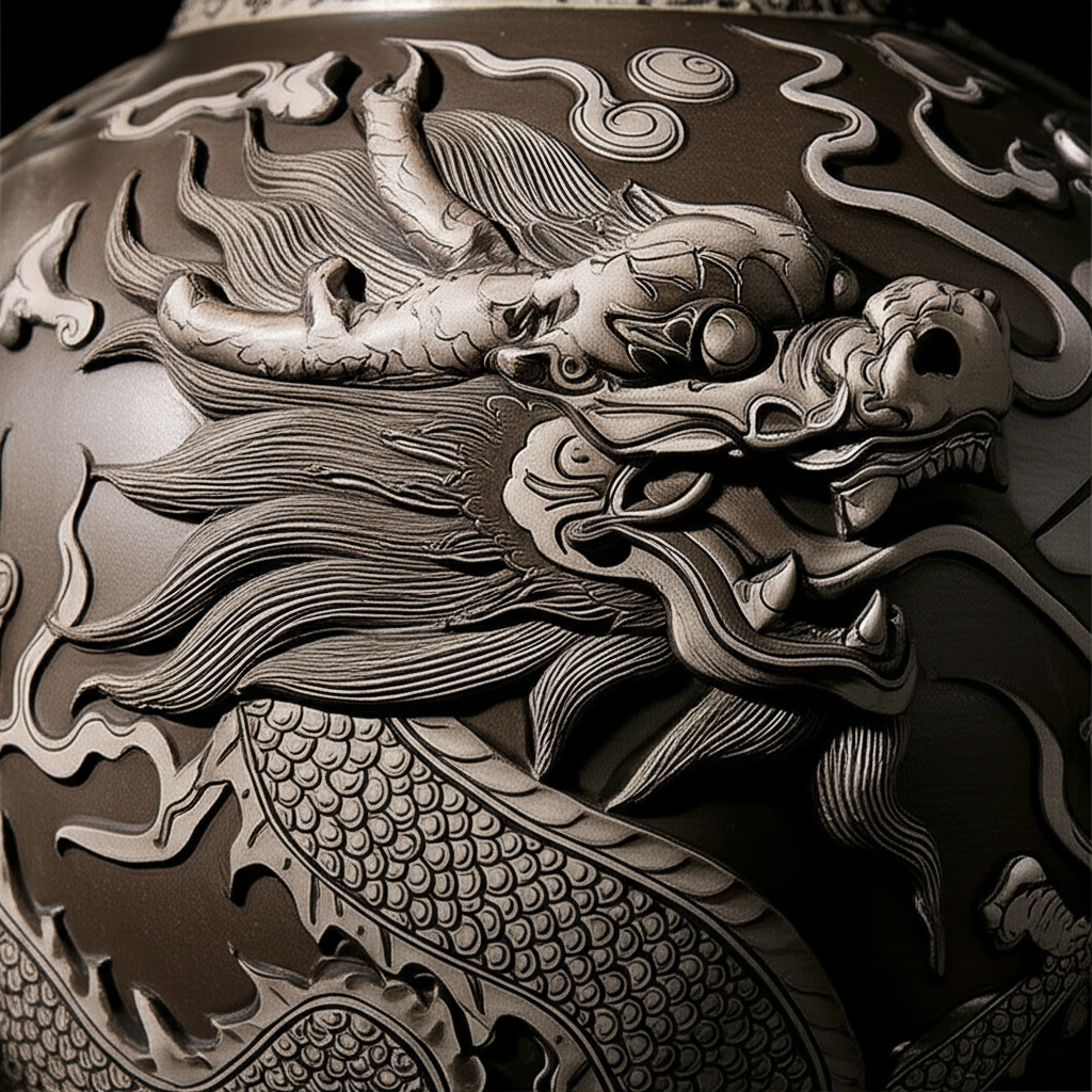 Chi tiết chạm khắc rồng uyển chuyển trên lục bình